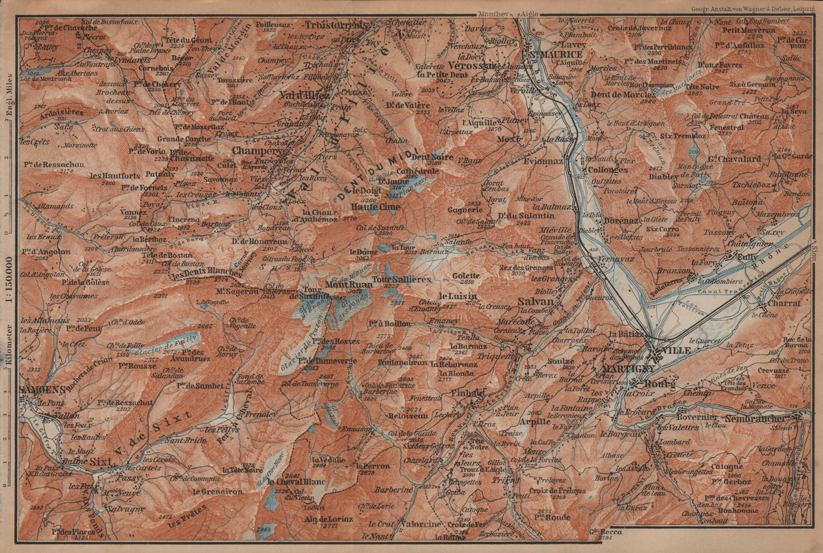 VAL D'ILLIEZ/DENT DU MIDI.Champéry Samoëns Avoriaz Morzinette Martigny 1901 map